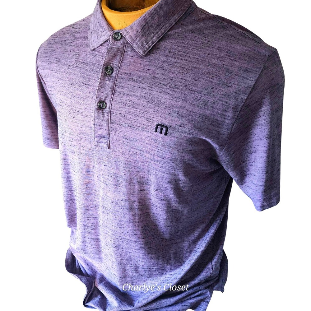 Travis Mathew Mens Heathered Purple Golf Polo Shirt Cotton Blend M Preppy Casual